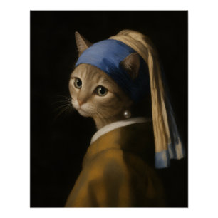 Schattig Meisje Met Een Parel Oorbel Kat Cartoon K Perfect Poster
