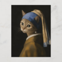 Schattig Meisje Met Een Parel Oorbel Kat Kunst