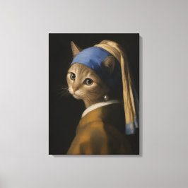 Schattig Meisje Met Een Parel Oorbel Kat Kunst Canvas Afdruk