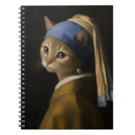 Schattig Meisje Met Een Parel Oorbel Kat Kunst Notitieboek