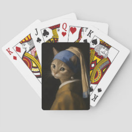 Schattig Meisje Met Een Parel Oorbel Kat Kunst Pokerkaarten