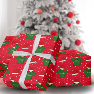 Schattig meisje met groene hoodie Kerstman hoed Ke Cadeaupapier