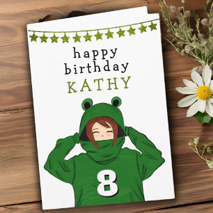 Schattig Meisje met Groene Kikker Hoodie Tekening  Kaart