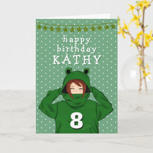 Schattig Meisje met Groene Kikker Hoodie Tekening  Kaart