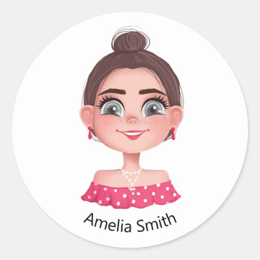 schattig meisje met grote ogen ronde sticker (Voorkant)
