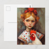 Schattig meisje met haar huisdier kip briefkaart (Voorkant / Achterkant)