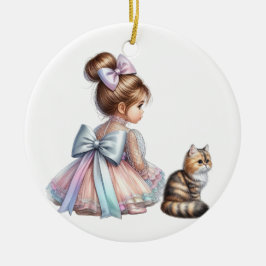 SCHATTIG MEISJE MET HAAR POESJE KERAMISCH ORNAMENT
