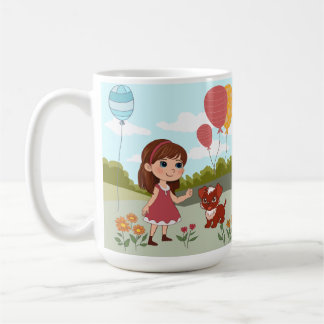 Schattig meisje met hond & ballonnen koffiemok