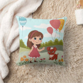 Schattig meisje met hond & ballonnen  kussen (Deken)