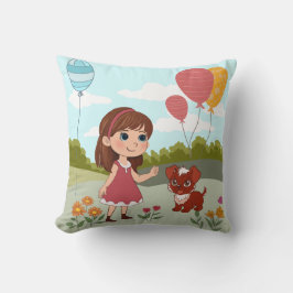 Schattig meisje met hond & ballonnen  kussen