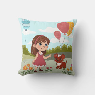 Schattig meisje met hond & ballonnen kussen