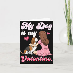 Schattig Meisje met Hond is Valentijnsdag Basset H Kaart
