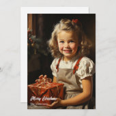 schattig meisje met kerstcadeau feestdagenkaart (Voorkant / Achterkant)