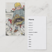 Schattig  meisje met kippen, Tekst op achterzijde Visitekaartje (Voorkant / Achterkant)