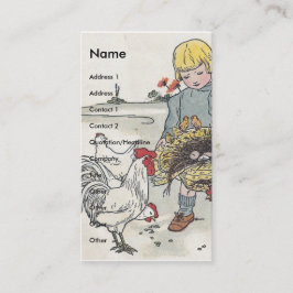 Schattig meisje met kippen visitekaartje