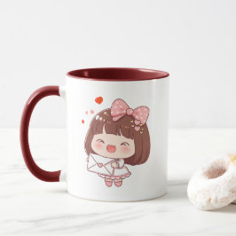 Schattig Meisje Met Liebesbrief Mok