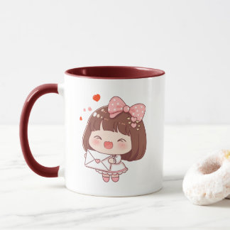 Schattig Meisje Met Liebesbrief Mok