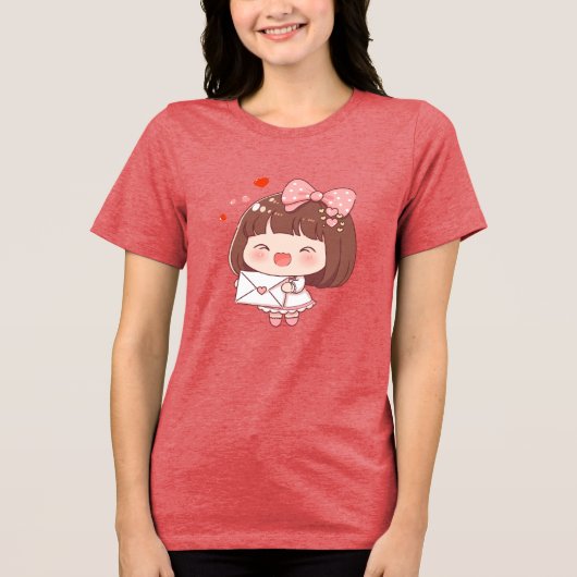 Schattig Meisje Met Liefdesbrief  Tri-Blend Shirt (Voorkant)