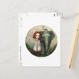 Schattig Meisje Met Olifant en Vogel Briefkaart