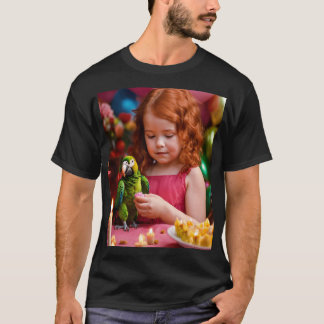 Schattig meisje met papegaai T-shirt – Kleurrijke 
