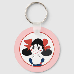 Schattig Meisje met Rode Strikken Kinder Illustrat Sleutelhanger