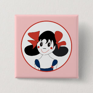 Schattig Meisje met Rode Strikken Kinder Illustrat Vierkante Button 5,1 Cm