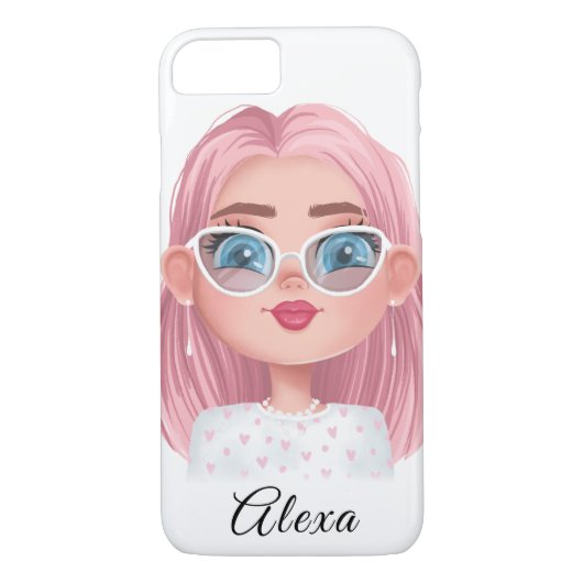 Schattig meisje met roze haar Case-Mate iPhone case (Achterkant)