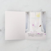 schattig meisje met roze haarverjaardag kaart (Binnen)