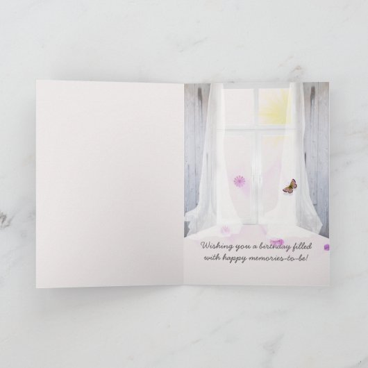 schattig meisje met roze haarverjaardag kaart (Binnen)