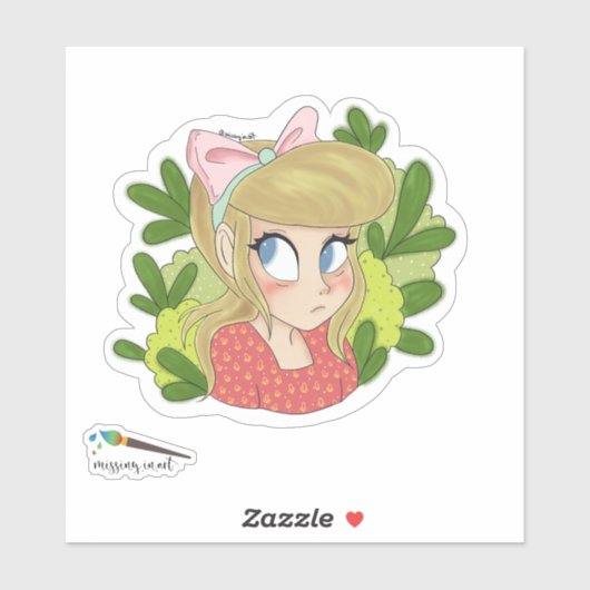 Schattig Meisje met Roze Lint  Sticker (Vel)