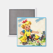 schattig meisje met schattig klein katje magneet (Voorkant / Achterkant)
