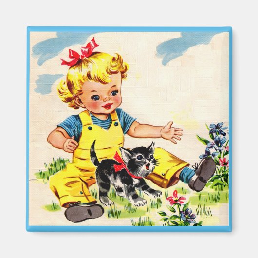 schattig meisje met schattig klein katje magneet (Voorkant)