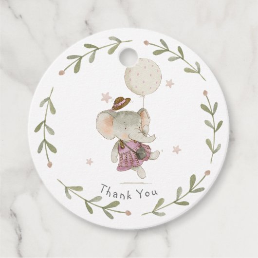 Schattig Meisje Olifant Botanische Bloemen Boho Ba Bedankjes Labels (Voorkant)