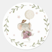 Schattig Meisje Olifant Botanische Bloemen Boho Ba Ronde Sticker (Voorkant)