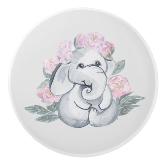 schattig meisje olifant decor keramische knop (Voorkant)