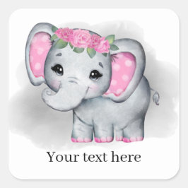 schattig meisje olifant voegt tekst toe voor elk d vierkante sticker