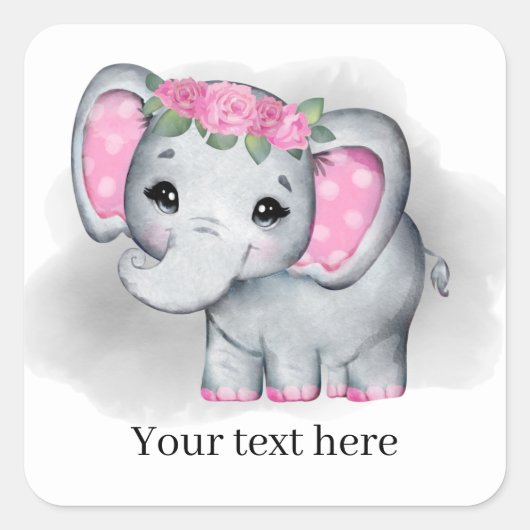 schattig meisje olifant voegt tekst toe voor elk d vierkante sticker (Voorkant)