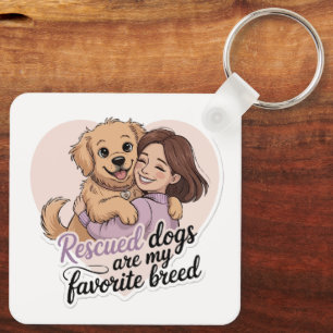 Schattig Meisje Omhelst Reddingshond Kawaii Illust Sleutelhanger