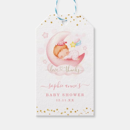 Schattig meisje over de maan Baby shower Baby show Cadeaulabel (Voorkant)