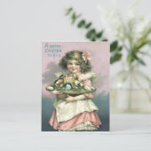 Schattig meisje paasmand chick gekleurd ei feestdagenkaart (Staand voorkant)