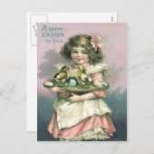 Schattig meisje paasmand chick gekleurd ei feestdagenkaart (Voorkant / Achterkant)