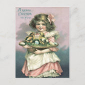 Schattig meisje paasmand chick gekleurd ei feestdagenkaart (Voorkant)