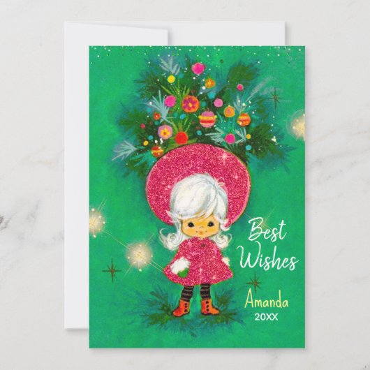  schattig meisje pet kerst nieuwjaar groet feestdagenkaart (Voorkant)