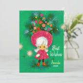  schattig meisje pet kerst nieuwjaar groet feestdagenkaart (Staand voorkant)