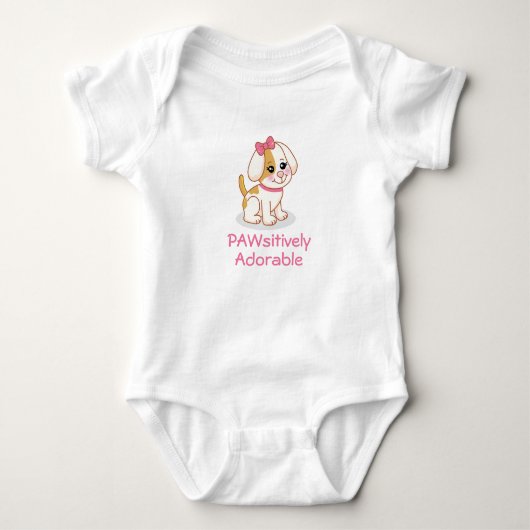 Schattig meisje puppy met roze strik romper (Voorkant)