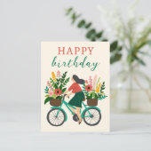 Schattig meisje rijdt op een fiets met bloemen Gel Briefkaart (Staand voorkant)
