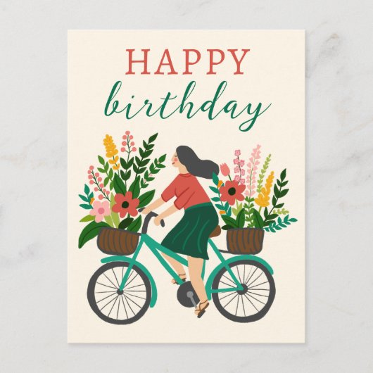 Schattig meisje rijdt op een fiets met bloemen Gel Briefkaart (Voorkant)