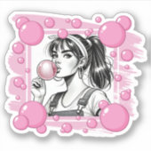 Schattig Meisje & Roze Bubbel, Strips Gek, Strips  Sticker (Voorkant)