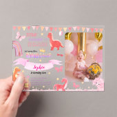 Schattig Meisje Roze Dino Dinosaur Foto Kinderen V Acryl Uitnodigingen (Insitu (Draagbaar))