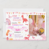 Schattig Meisje Roze Dino Dinosaur Foto Kinderen V Kaart (Voorkant)